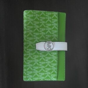 Michael Kors Lime Green and White Logo Passport Holder